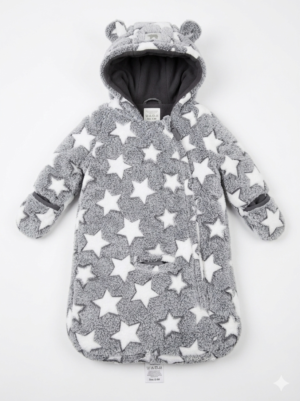 Rothschild fuzzy Fleece baby bunting 0-6 months Grey star print